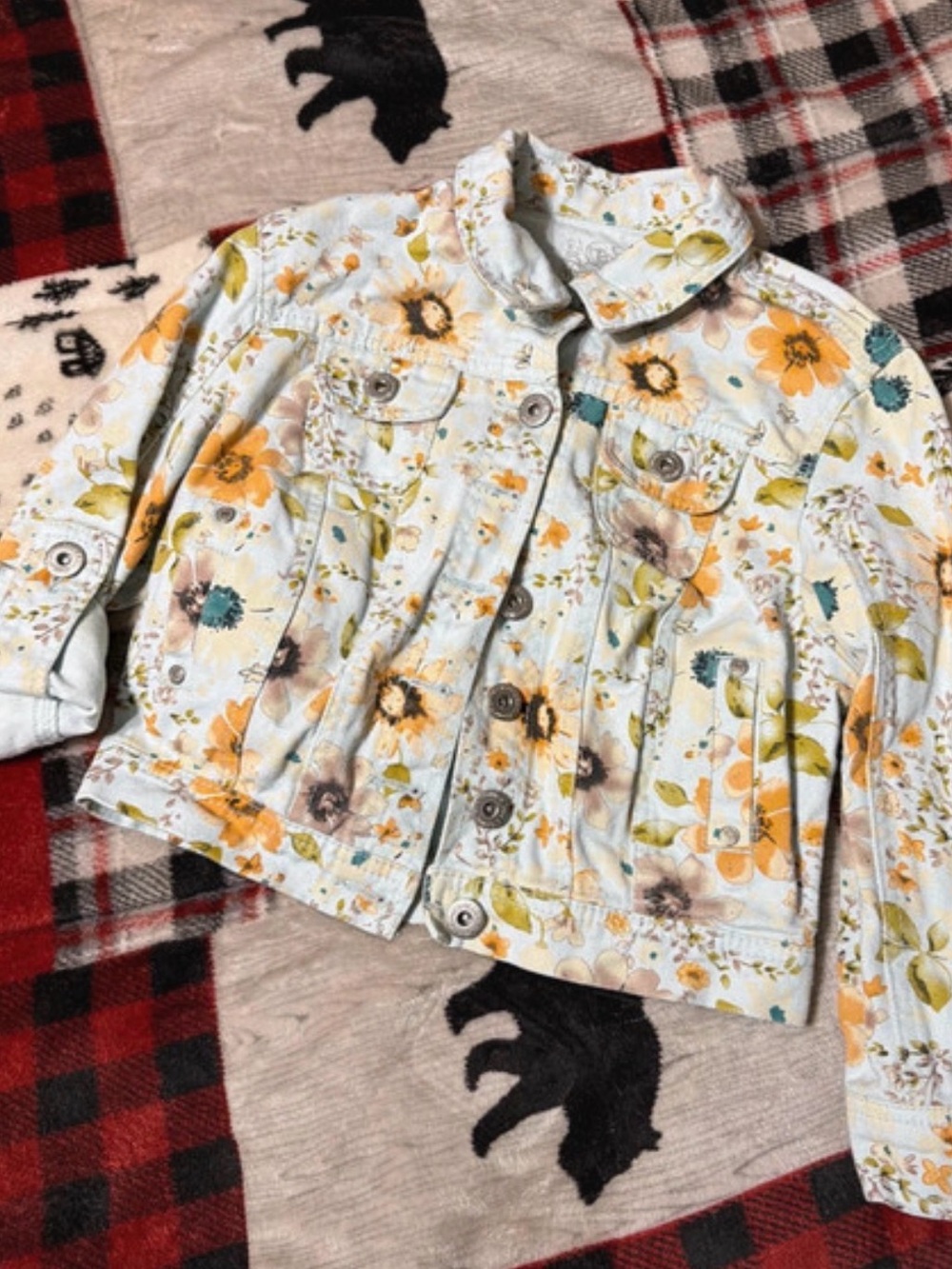Girls' Floral Light Blue Denim Jacket - Spring Print NWOT
